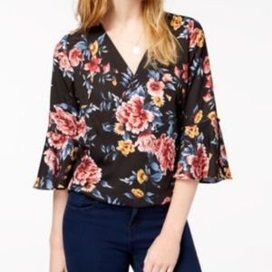 BCX Juniors Blouse Romantic Bell Sleeve Surplice